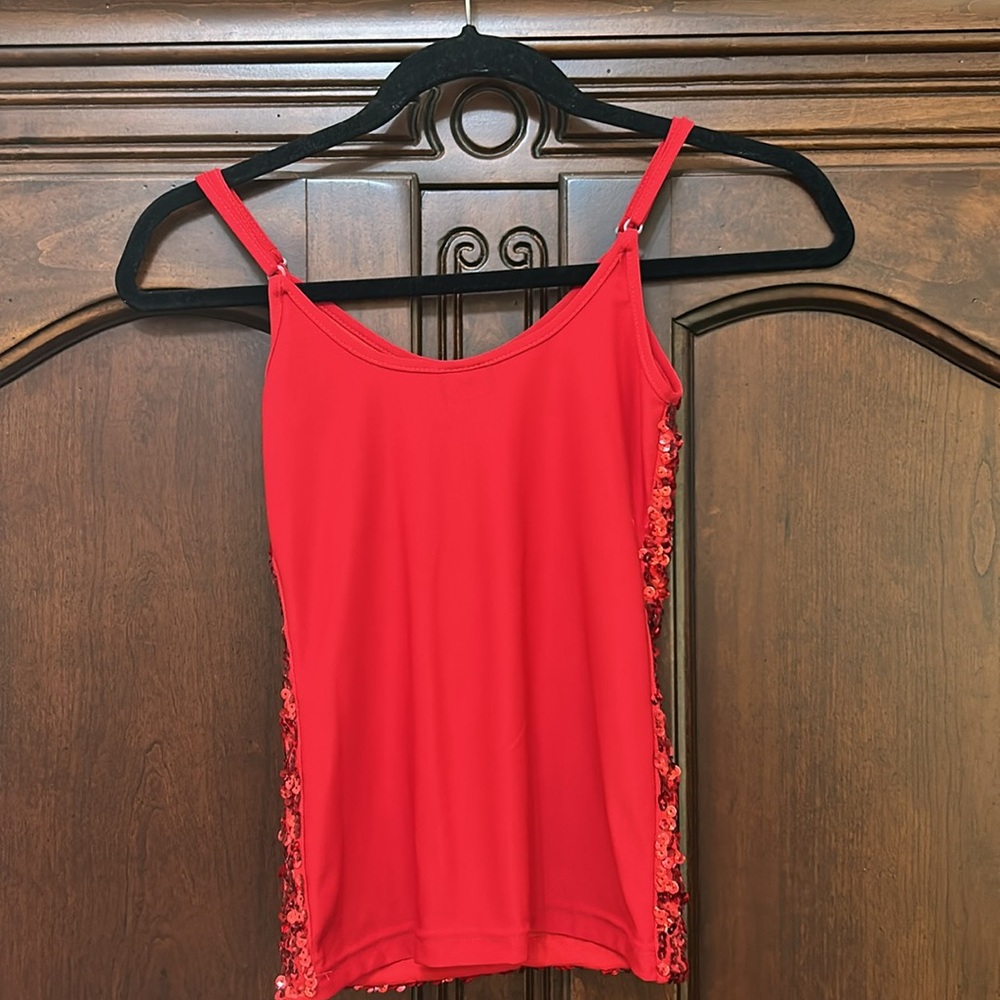 Red Sequin Girl’s Dance Tank Top - Picture 2 of 4